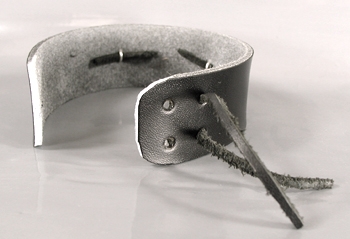 Authentic Native American tufa cast sterling silver and coral kachina leather cuff by Navajo artist Lee Begay