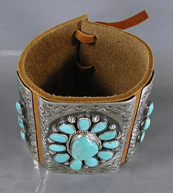 Details about   Terrific Sterling Silver Turquoise Leather Bow Guard X594B 