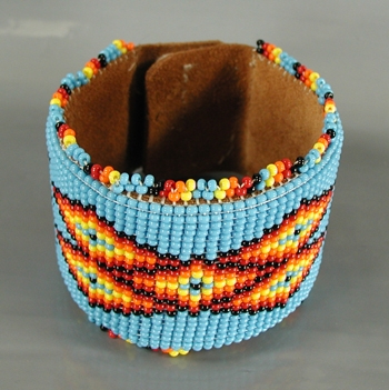 Authentic Native American beaded leather cuff by Lakota artist Alan Monroe