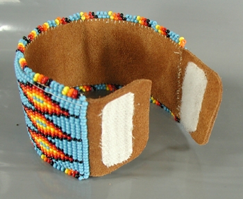 Authentic Native American beaded leather cuff by Lakota artist Alan Monroe