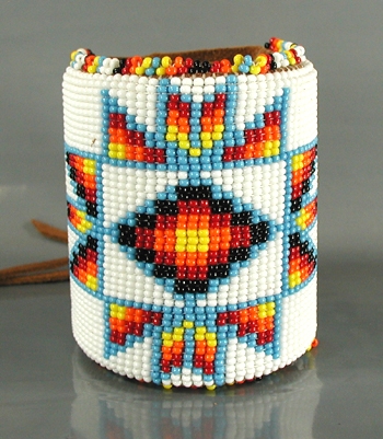 Authentic Native American beaded leather cuff by Lakota artist Alan Monroe