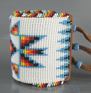 Authentic Native American beaded leather cuff by Lakota artist Alan Monroe