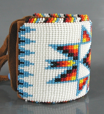 Authentic Native American beaded leather cuff by Lakota artist Alan Monroe