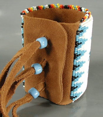 Authentic Native American beaded leather cuff by Lakota artist Alan Monroe