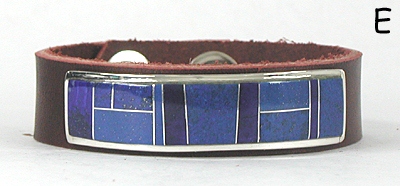 Authentic Native American sterling silver and stone inlay adjustable snap leather bracelet by Navajo artist Edison Yazzie