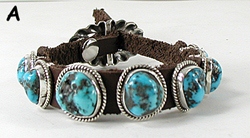 Sterling Silver turquoise leather concho bracelet