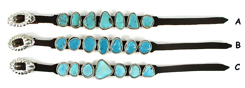 Authentic Native American leather concho Bracelet with turquoise stones set in Sterling Silver adjustable 5 1/2 to 8 inches