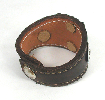 Authentic Native American sterling silver and turquoise leather cuff bracelet by Yaqui  artist Art Tafoya