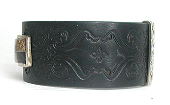 Authentic Native American sterling silver and stone inlay leather cuff by Navajo artist Edison Yazzie