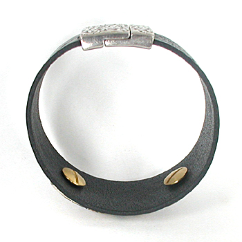 Authentic Native American sterling silver and stone inlay leather cuff by Navajo artist Edison Yazzie