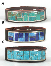 Authentic Native American sterling silver and stone inlay leather cuff by Navajo artist Edison Yazzie