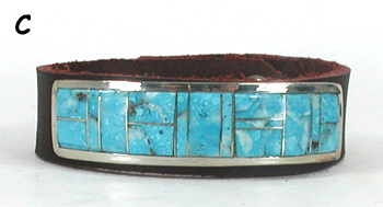 Authentic Native American sterling silver and stone inlay leather cuff by Navajo artist Edison Yazzie