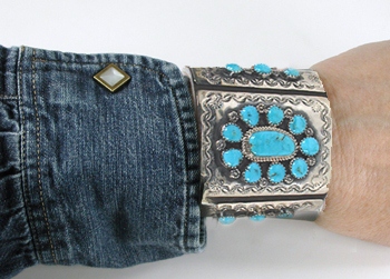 sterling silver and turquoise ketoh leather cuff bowguard