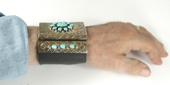 sterling silver and turquoise ketoh leather cuff bowguard