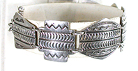 stamped sterling silver link bracelet by Kewa silversmith Raymond Coriz