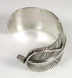 Authentic Native American Sterling Silver feather bracelet by Navajo Chris Charley