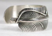 Hand made Native American Indian Jewelry; Navajo Sterling Silver feather bracelet