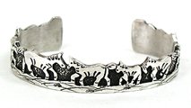 Authentic Native American Sterling Silver running horses bracelet by Navajo Betty Bitsie