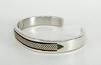 Native American Indian Sterling Silver Gold Stamped Bracelet 