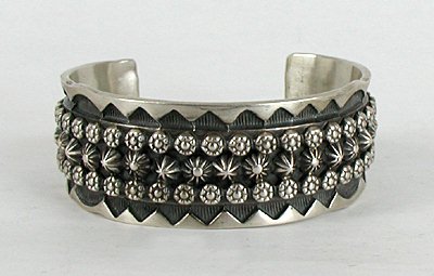 Authentic Native American Heavy Sterling Silver Stamped Bracelet by Marc Antia