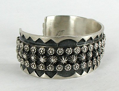 Authentic Native American Heavy Sterling Silver Stamped Bracelet by Marc Antia