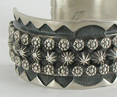 Authentic Native American Heavy Sterling Silver Stamped Bracelet by Marc Antia