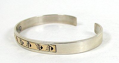 Authentic Native American Sterling Silver and Gold Bracelet by Navajo Donovan Skeets