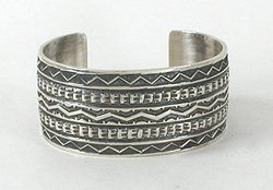 Authentic Native American Sterling Silver cuff bracelet by Navajo silversmith Sunshine Reeves