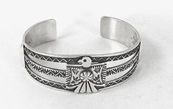 Authentic Native American sterling silver thunderbird split shank bracelet by Navajo silversmith Darrell Cadman