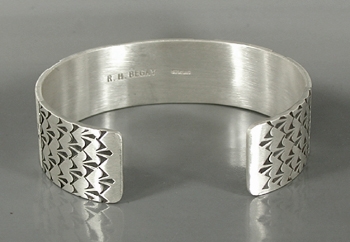 Authentic Native American Sterling Silver Woven Rug Pattern cuff bracelet by Navajo silversmith Roland H. Begay