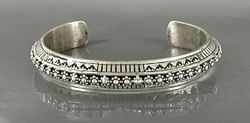 Authentic Native American Sterling Silver Stamped bracelet by Navajo Tahe Family silversmiths