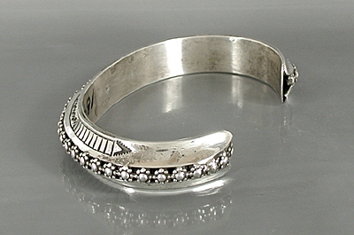 Authentic Native American Sterling Silver Stamped bracelet by Navajo Tahe Family silversmiths