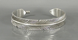 Authentic Native American Sterling Silver Feather Bracelet by Navajo silversmith Chris Charley 