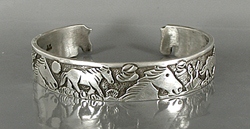 Authentic Native American Sterling Silver Storyteller Horse Bracelet by Navajo silversmith Lloyd Becenti