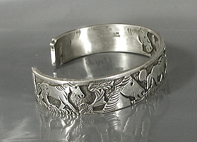 Authentic Native American Sterling Silver Storyteller Horse Bracelet by Navajo silversmith Lloyd Becenti