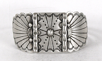 Authentic Native American Stamped Sterling Silver Bracelet by Navajo silversmith Marilyn Joe