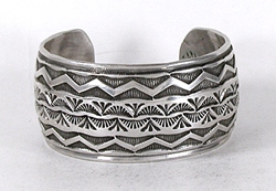 Authentic Native American Stamped Sterling Silver Bracelet by Navajo silversmith Lester Craig