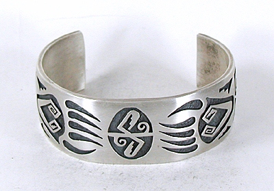 Authentic Native American Sterling Silver Overlay Bracelet by Hopi silversmith Steven Sockyma