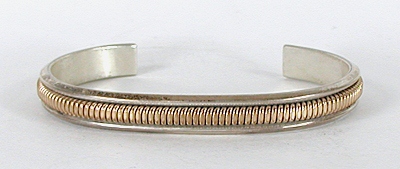 Authentic Native American sterling silver and gold wire bracelet by Navajo artist Melvin Tahe