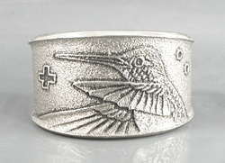 Authentic Native American handmade tufa cast sterling silver hummingbird bracelet size 6 3/4 by Navajo silversmith Monty Claw