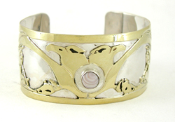 Authentic Native American German Silver and brass overlay double eagle spirit Bracelet by Lakota silversmith Mitchell Zephier size 7 1/2