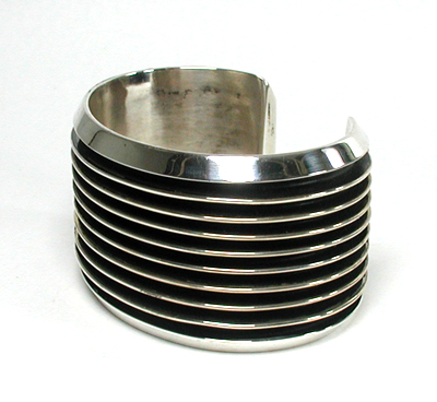 Authentic Native American sterling silver railroad bracelet by Navajo Tom Hawk