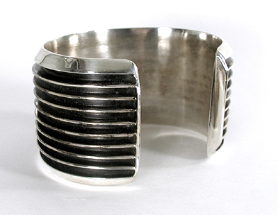 Authentic Native American sterling silver railroad bracelet by Navajo Tom Hawk