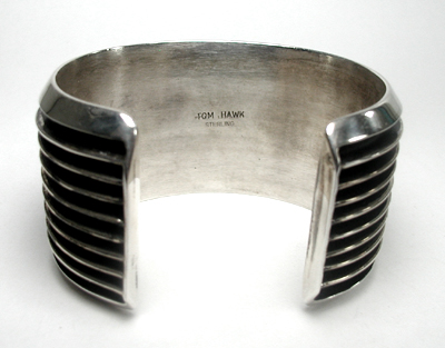 Authentic Native American sterling silver railroad bracelet by Navajo Tom Hawk