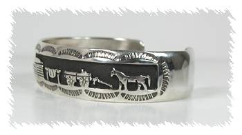 Navajo  Horse Overlay Bracelet Sterling Silver