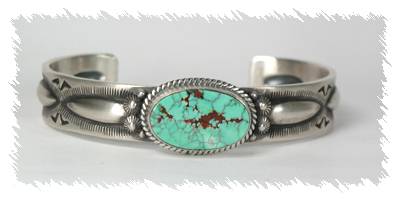 Authentic Native American  Sterling Silver Pilot Mountain Turquoise  bracelet by Navajo artisan Derrick Gordon