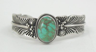Hand made Native American Indian Jewelry; Navajo Sterling Silver and turquoise  Feather bracelet by Robert Kelly