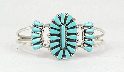 Authentic Native American Sterling Silver Turquoise Petit Point bracelet by Zuni Vera Halusewa