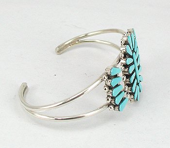 Authentic Native American Sterling Silver Turquoise Petit Point bracelet by Zuni Vera Halusewa