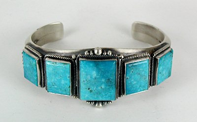 Authentic Native American Sterling Silver and turquoise bracelet by Navajo Dean Brown